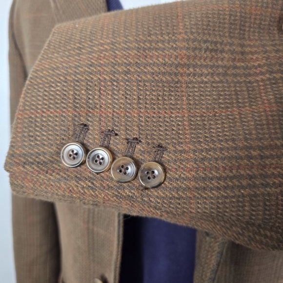EDDIE BAUER- Sports Coat Mens M Soft Houndstooth Plaid Brown Jacket+ Measurement - Picture 6 of 13